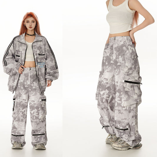 Multi-pocket Design Casual Wide-leg Workwear Trousers