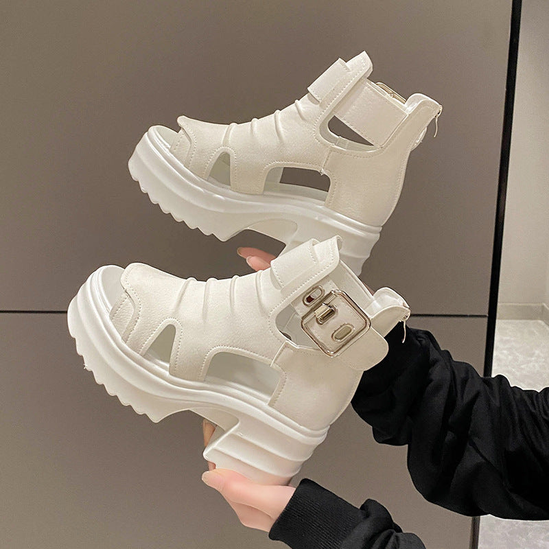 Women's Roman Platform Shoes Hollow-out Chunky Heel Platform Sandals