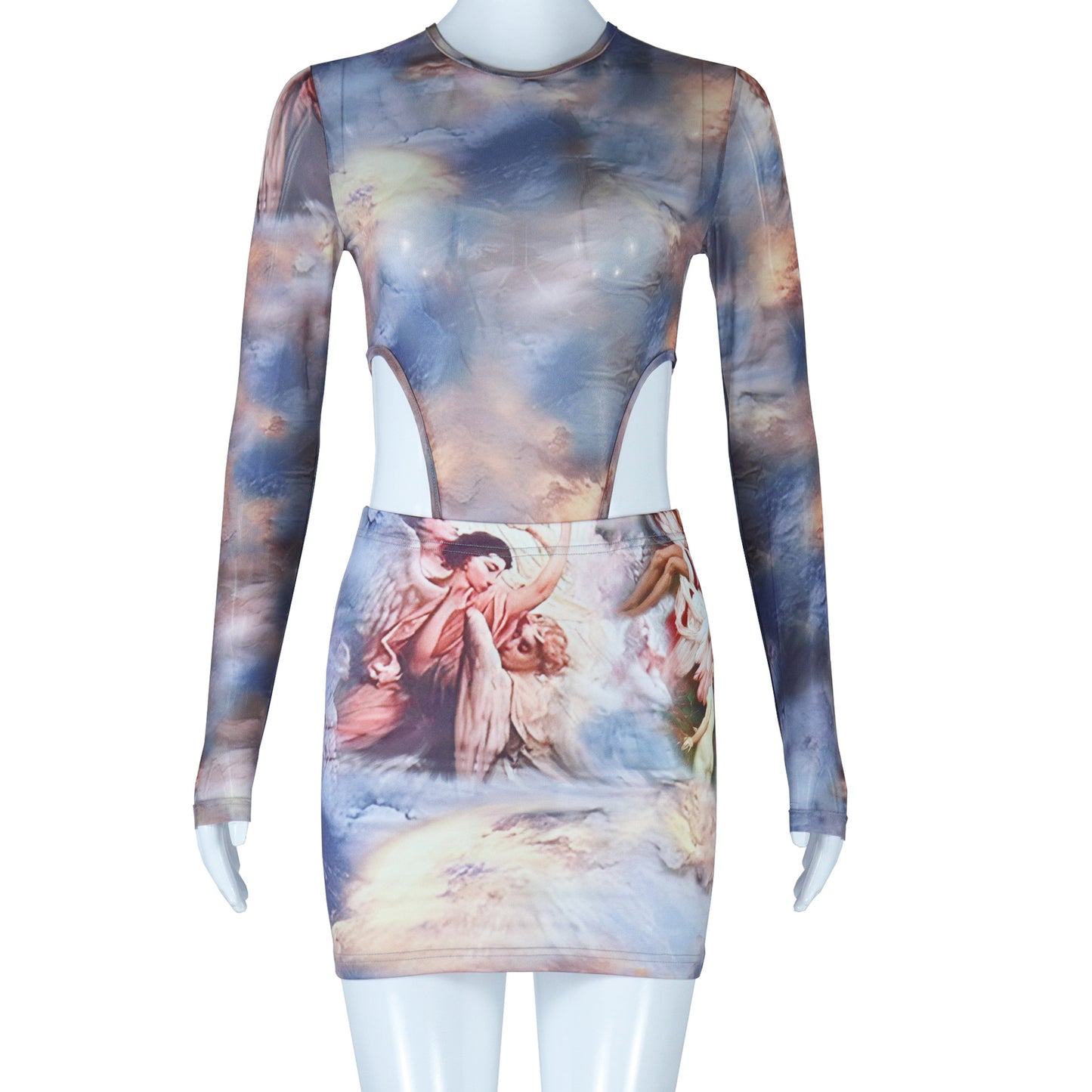 Women's Two-piece Set With Top Character Print Bodycon Skirt