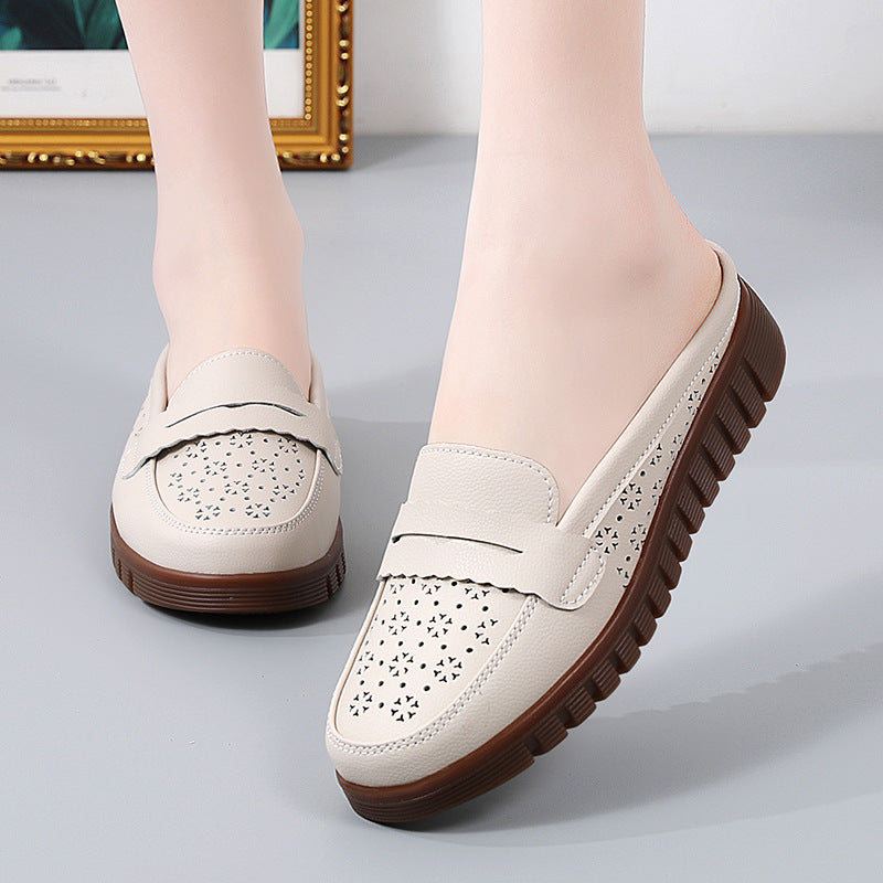 Women's Outer Wear Beef Tendon Flat Middle-aged And Elderly Retro Mom Shoes