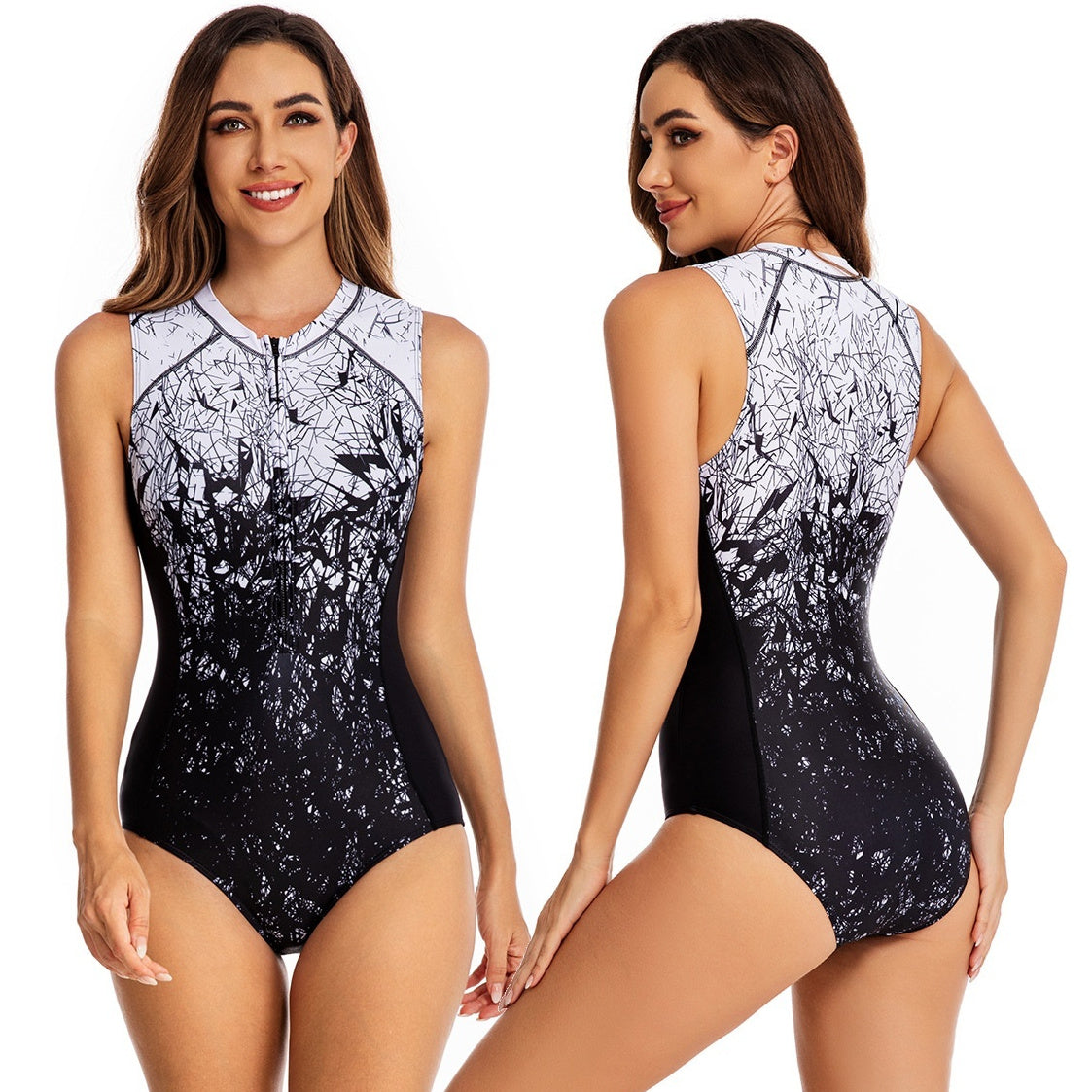 Womens Printed Sleeveless Jumpsuit With Vest-Like Top