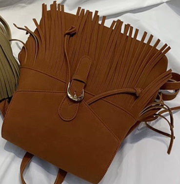 Frosted Women's Tassel Backpack Bundle Mouth Solid Color
