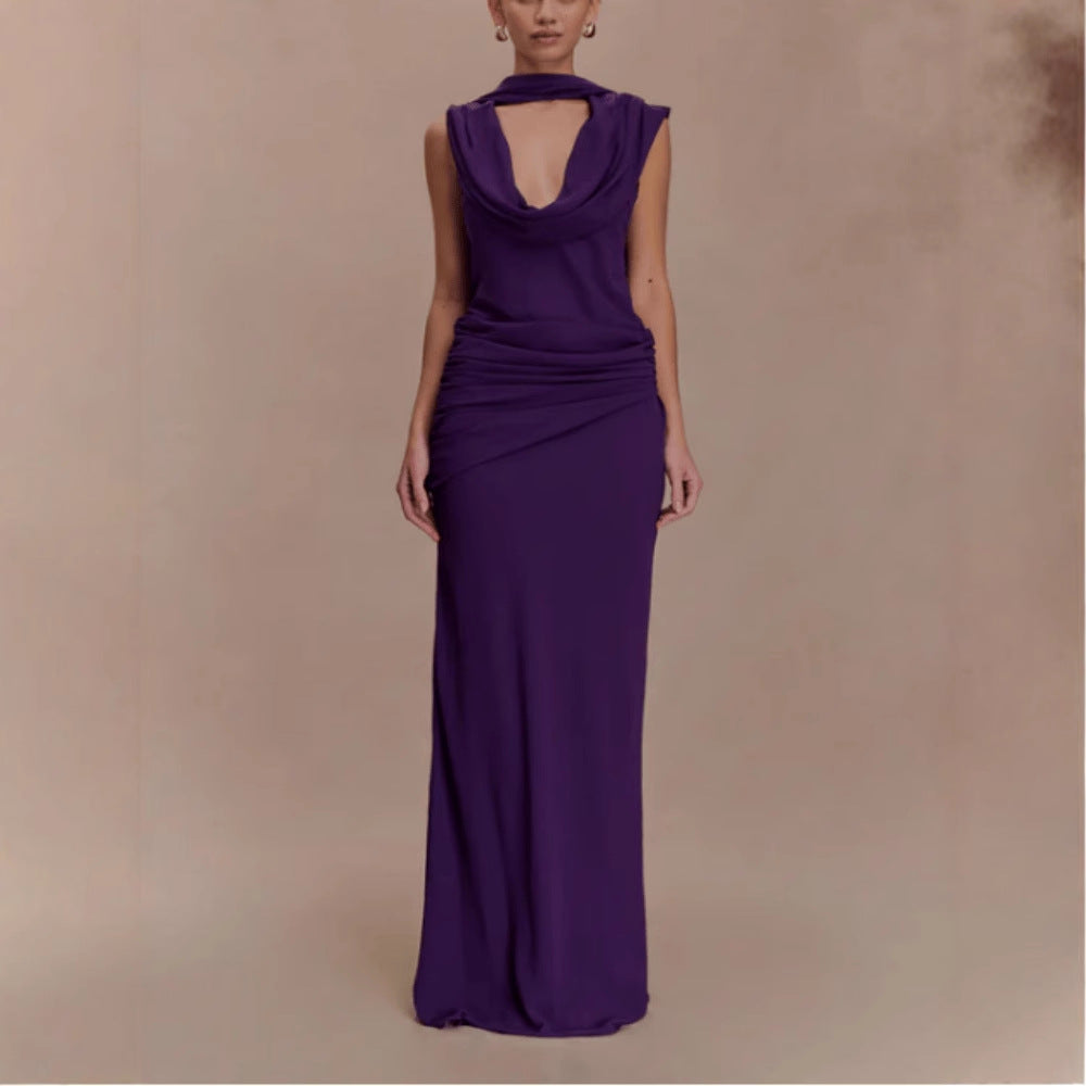 Womens Pile-Neck Bow-Tie Scarf Dress