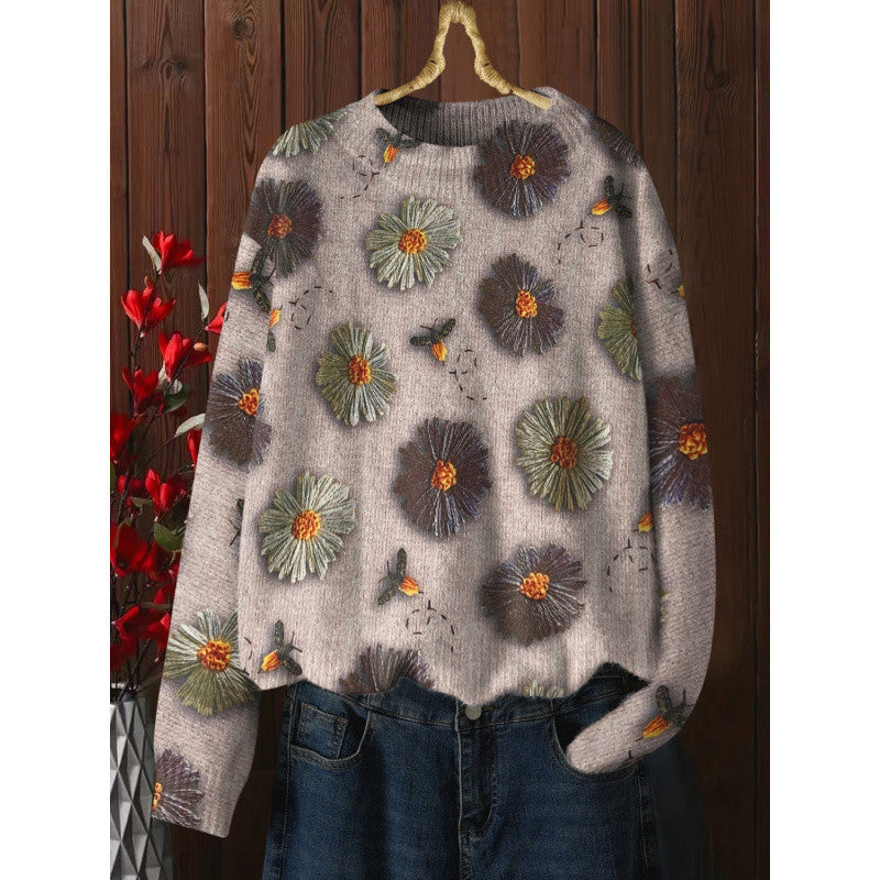 Western Style Beautiful Design Loose Slimming Printed Sweater Niche Fashion