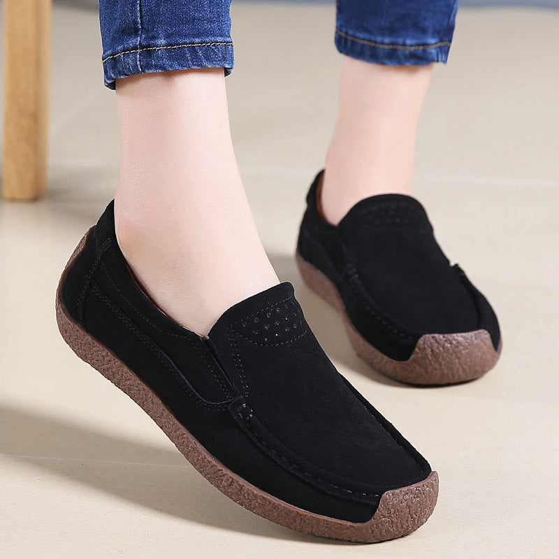 Mode loafers med rund tå afslappede alsidige ensfarvede flade sko slip-on hyggelige sko