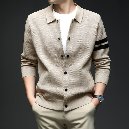 Strikket Cardigan Revers Koreansk Slank Herrejakke