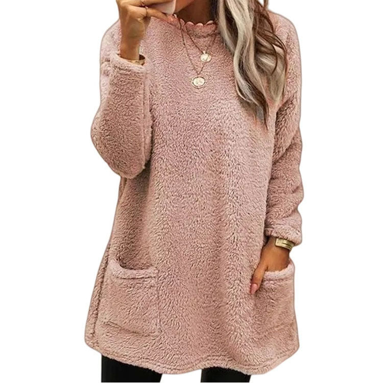Ny damelomme rund hals afslappet varm langærmet T-shirt kjole