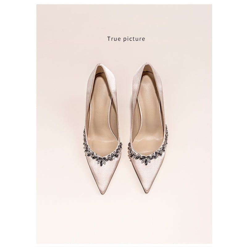 Women's Stiletto Pointed Toe French Style Rhinestone High Heels