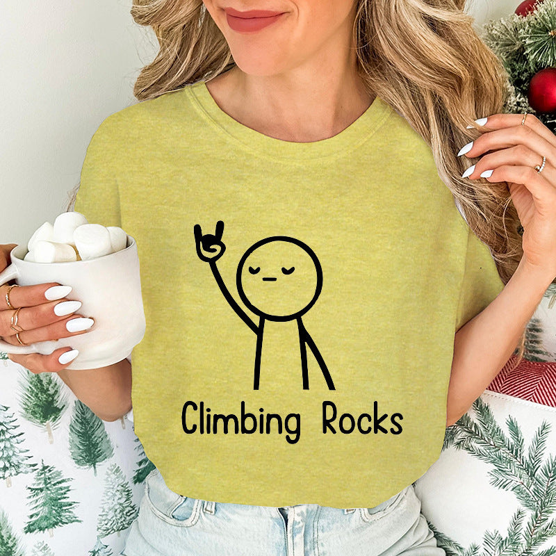 Climbing-Print T-Shirt Casual Short-Sleeve Top
