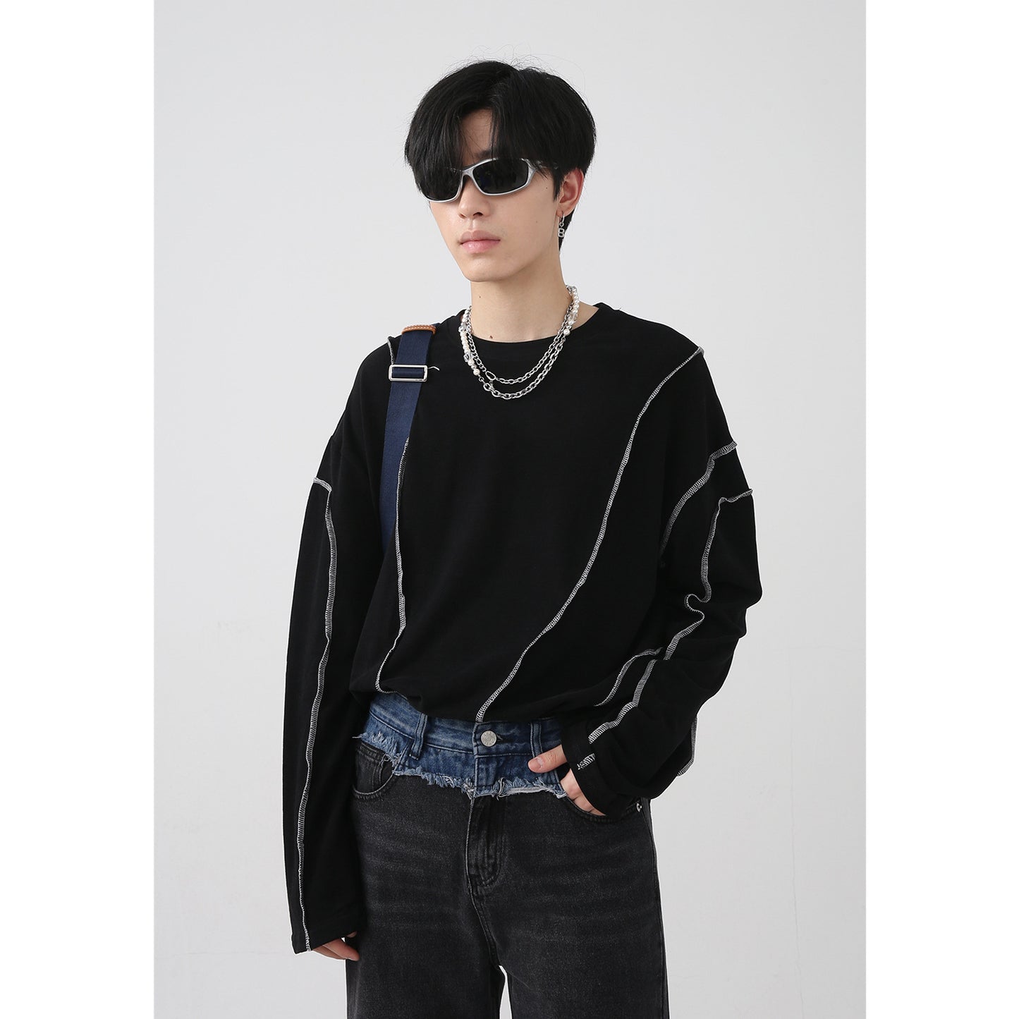 Korean Style Irregular Topline Design Couples Long Sleeve T-Shirt