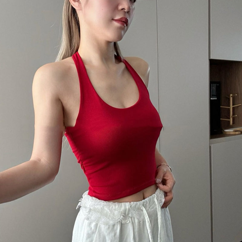 Dopamine Halter Spaghetti Stropper Vest Dame Sommer Med Brystpude Sexet Skønhed Ryg