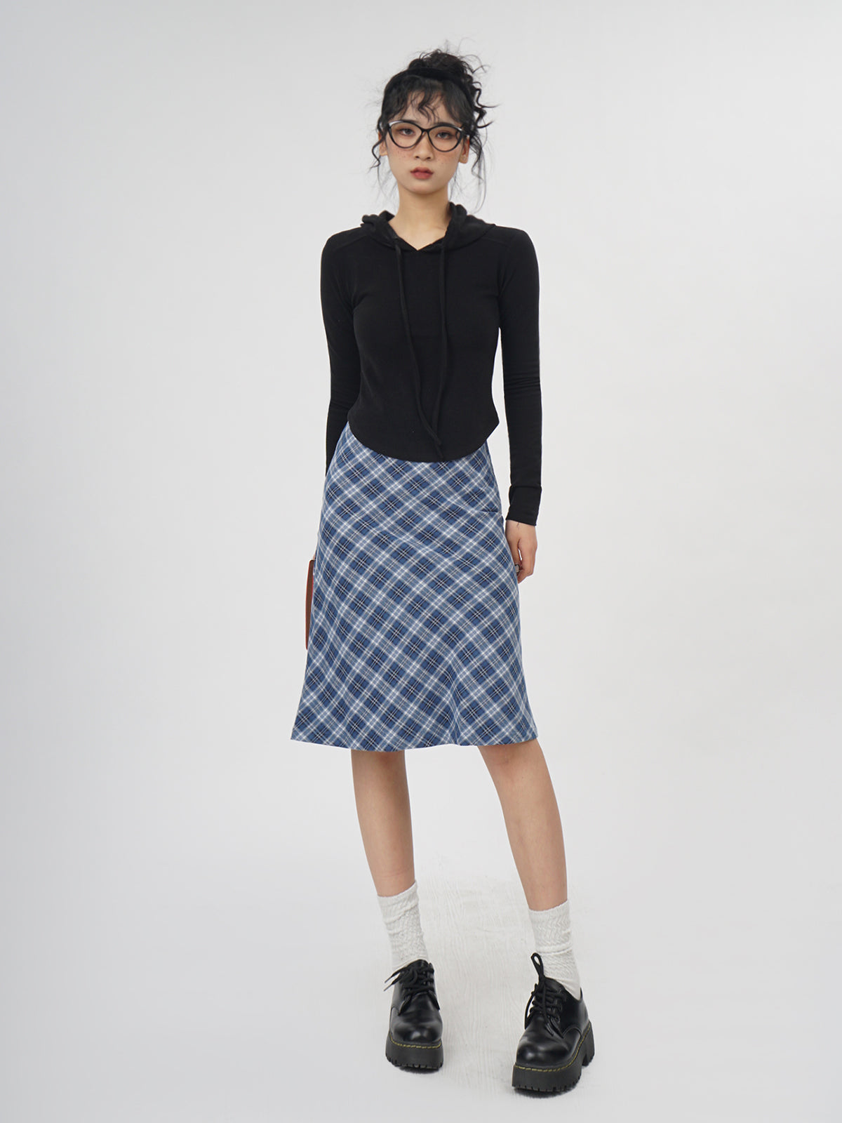 Plaid A- Line Skirt Women's High Waist Midi Skirt