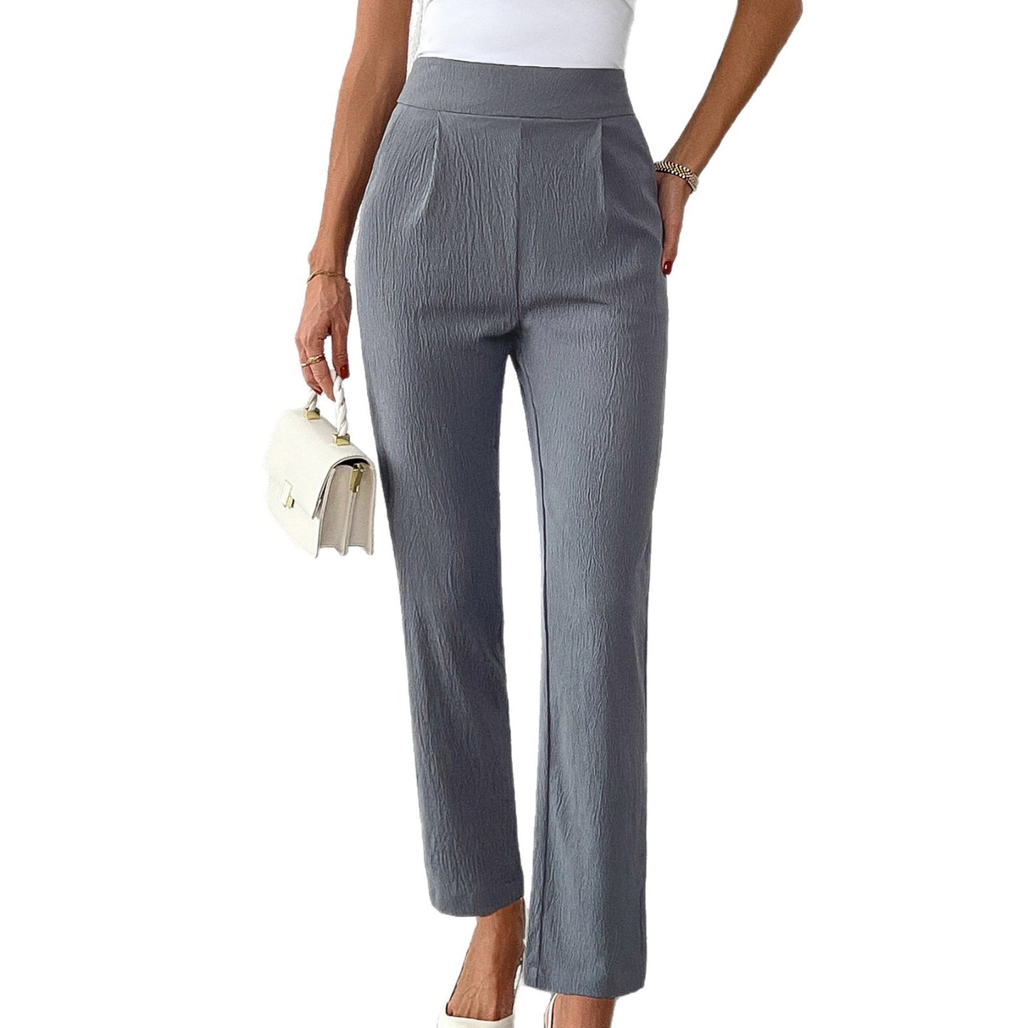 Casual Solid-color High-waisted Straight-leg Pants