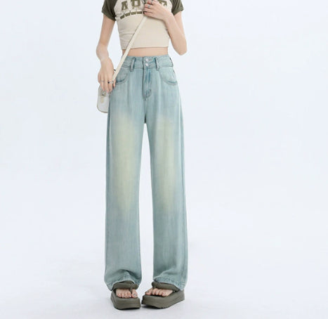 Lyocell Jeans Women's Summer Wide Leg High Waist Thin Loose