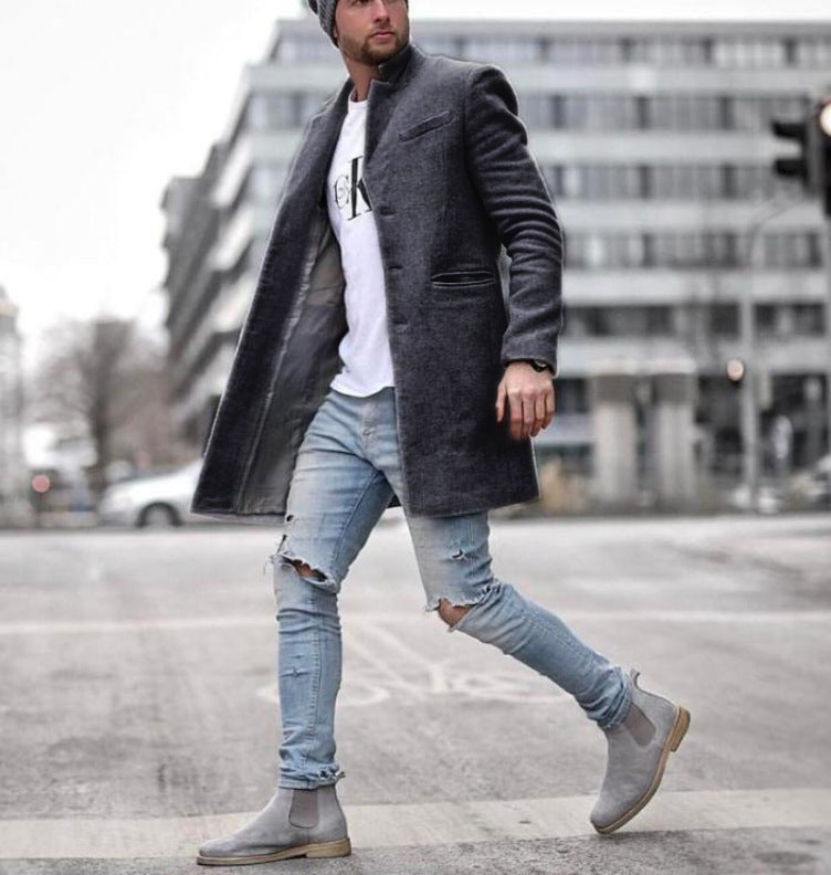 Moderigtig lang varm frakke i ensfarvet