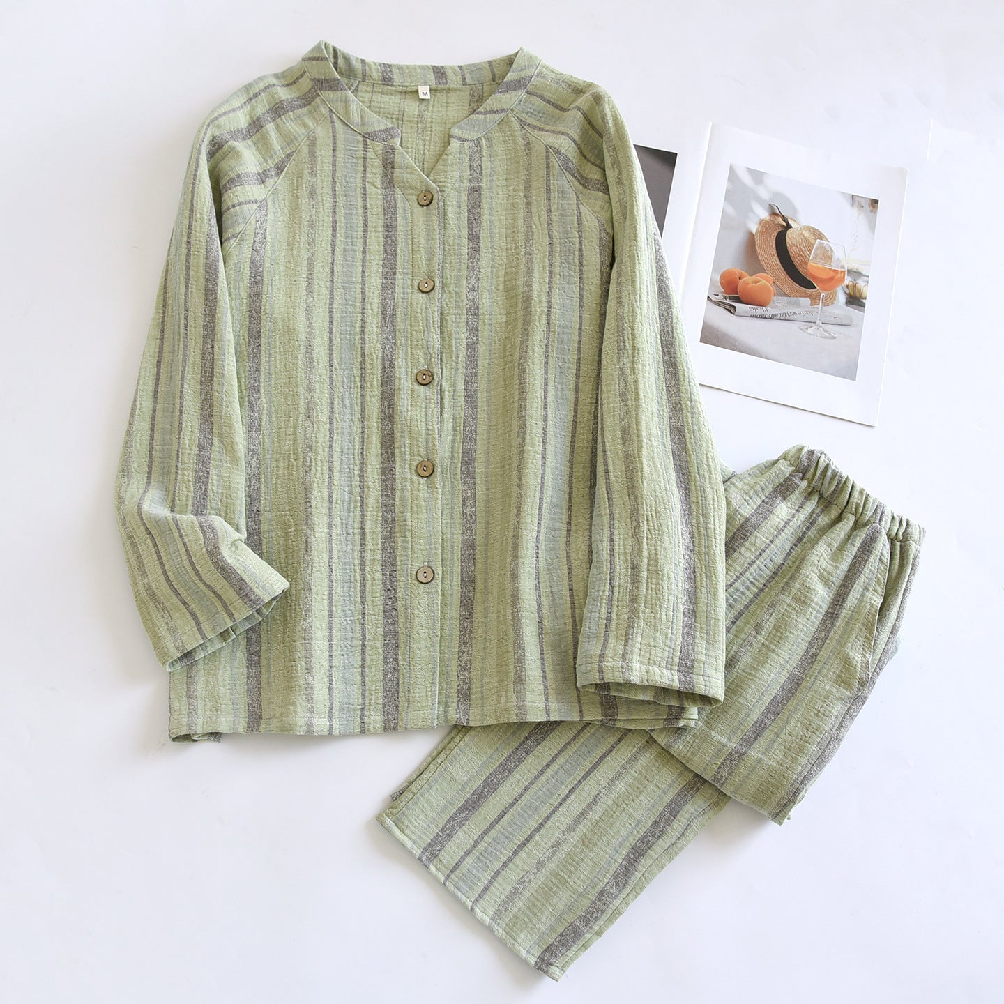 Women's V-neck Cotton Double-layer Crepe Pajamas Suit