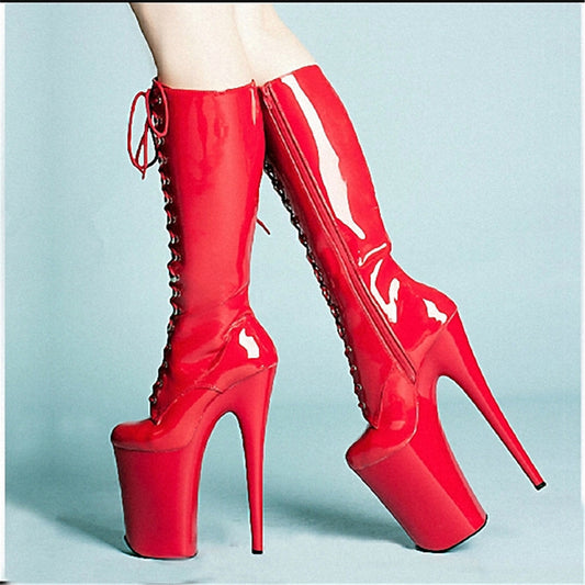 20cm Front Lace-up Stiletto High-heeled Boots Patent Leather High-heeled Boots