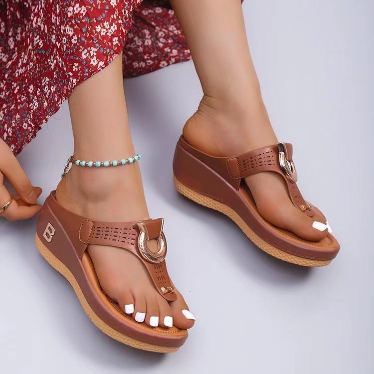 Women's Plus Size Round Toe Wedge Flip Flops