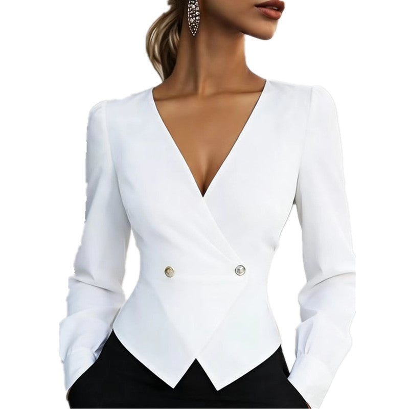 Stylish Elegant Slimming Long-sleeve V-neck Blouse For Women