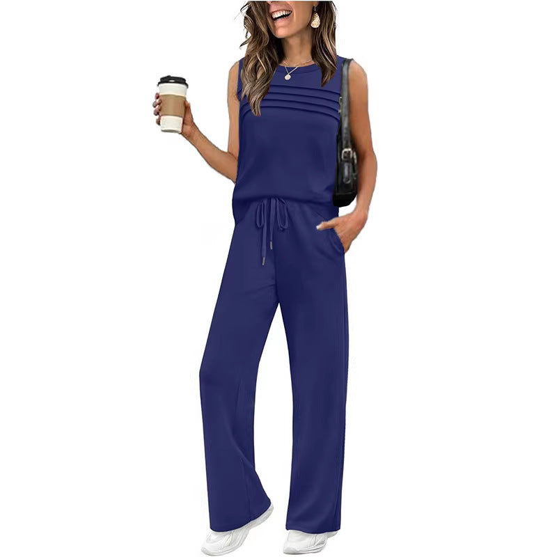 Womens Pleated Vest Top Two-Piece Set