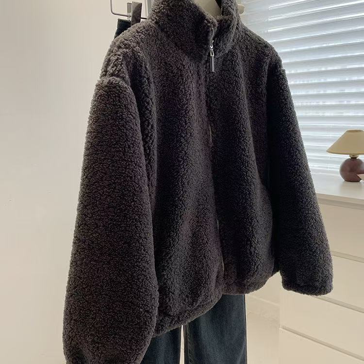 Women's Petite Thick Casual Stand-collar Furry Coat