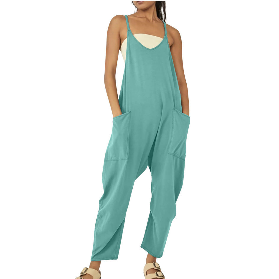 Zipper Pocket Sling Pants Jumpsuit