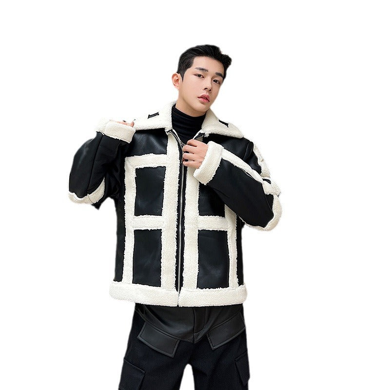 French Fashionable Fur Jacket Stitching Korean Style