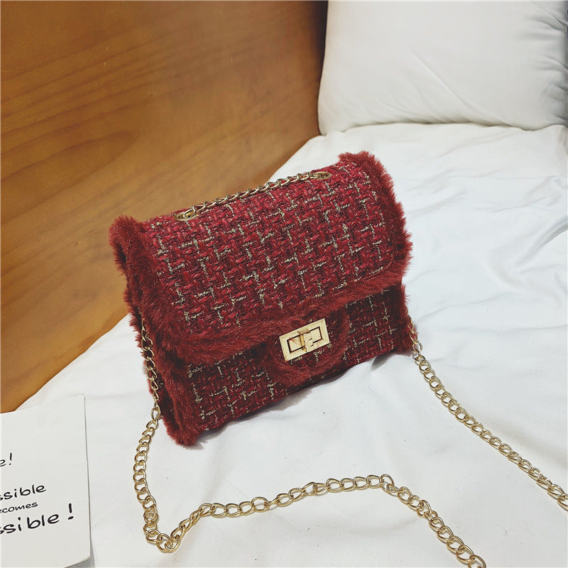 Small Square Woolen Crossbody Bag