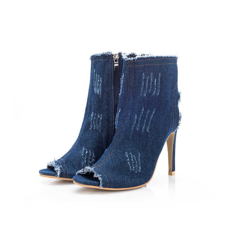 Solid color back zipper high heels