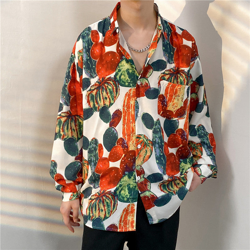 Men's Loose Trend Retro Long-sleeved Floral Shirt