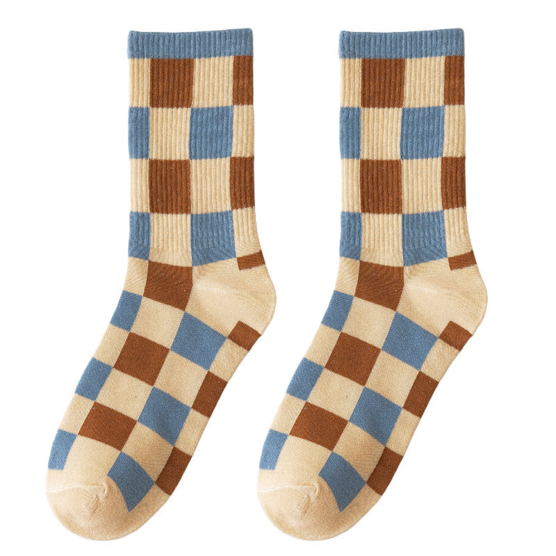 Breathable stockings plaid cotton socks