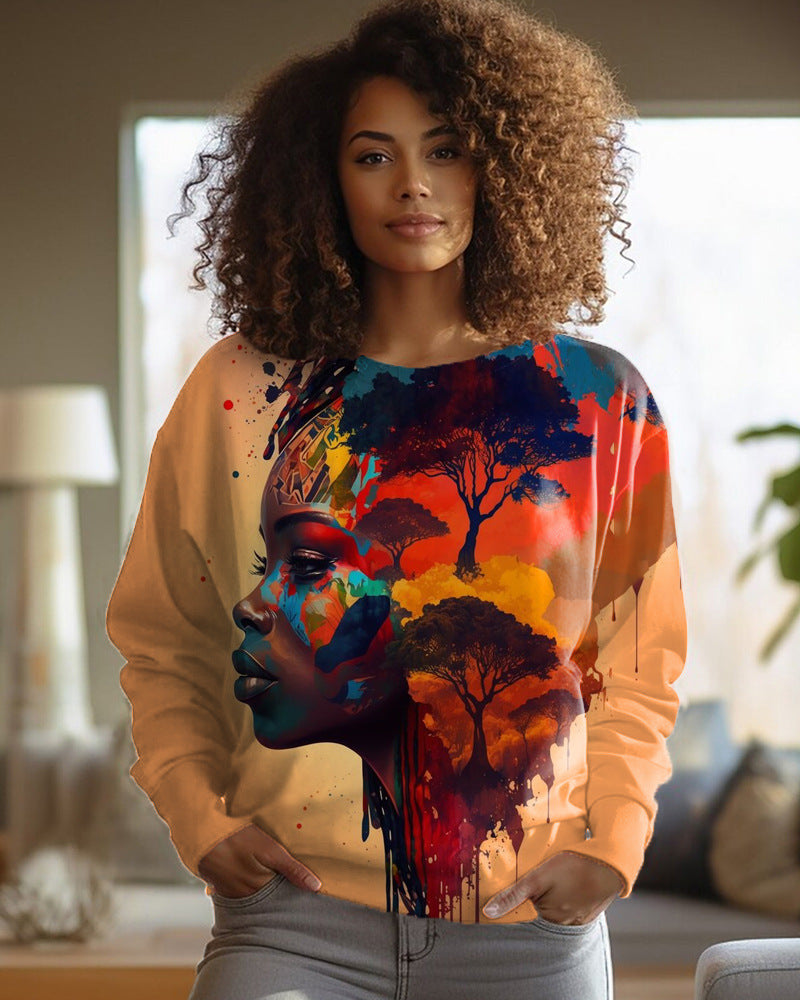 Polyester Women's Round-neck Long-sleeved Sweater Printing