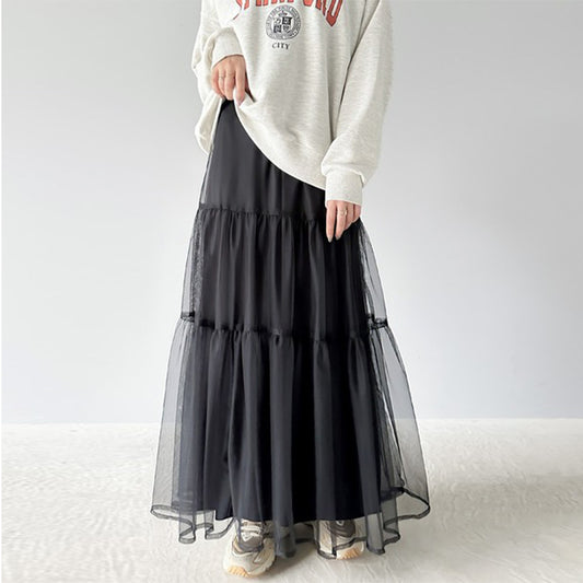 Womens Flowing Gauze Skirt With A-line Patchwork Design