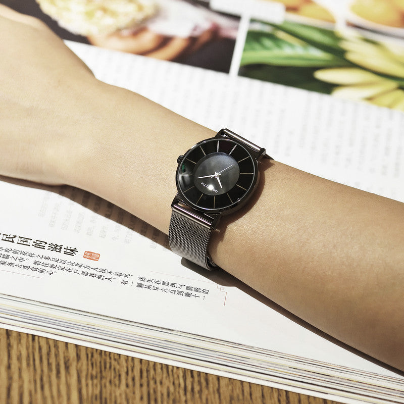Steel mesh waterproof watch with hands