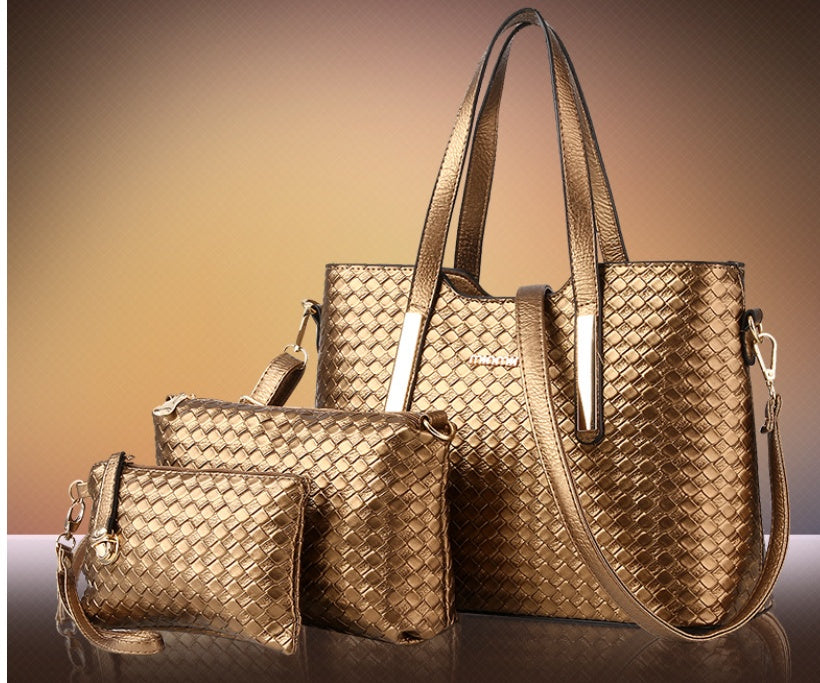 Woven Pattern Picture And Mother Three Piece Cross-body One-shoulder Handbag