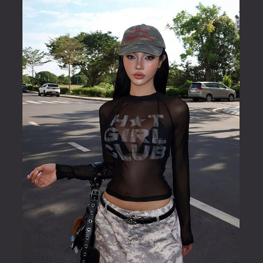 New Womens Fashion Short Top With A Round Neck Floral Print And Sheer Mesh Design