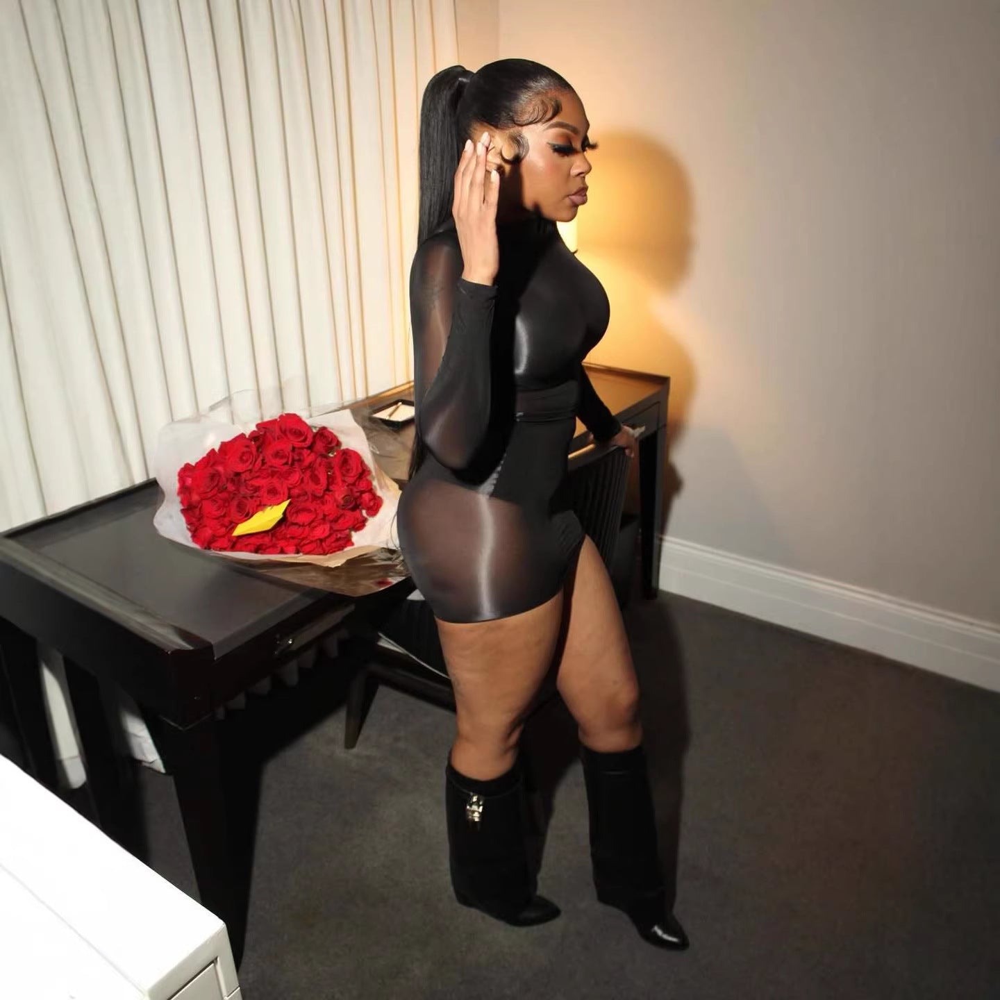 Ultra-stretchy Glossy Sheer Bodycon Dress