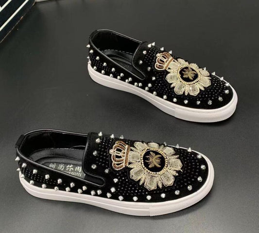 Fashion Men's Slip-on Hot Diamond Leather Shoes