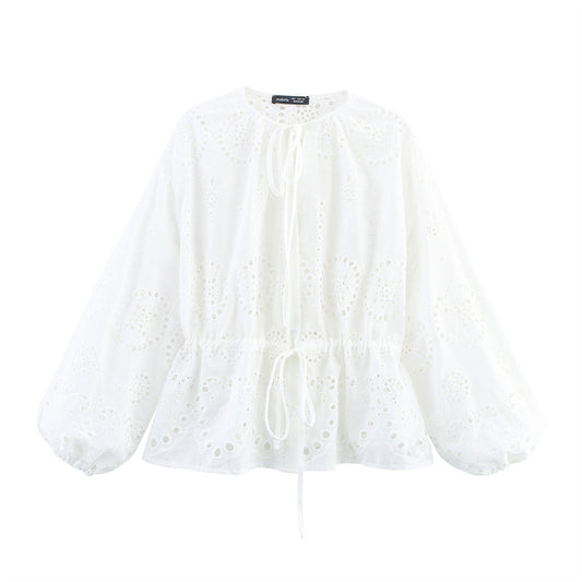 Women's Embroidered Lantern Sleeve Waist-controlled Top