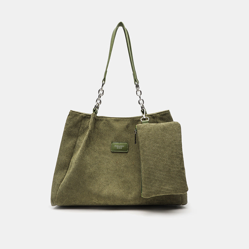 Fashionable High-Capacity Corduroy Commuter Tote Bag