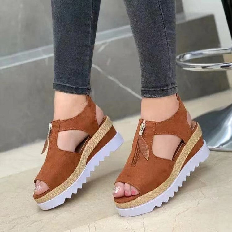 New European And American Fashion Casual Flat Wedge Fish Mouth Sandals