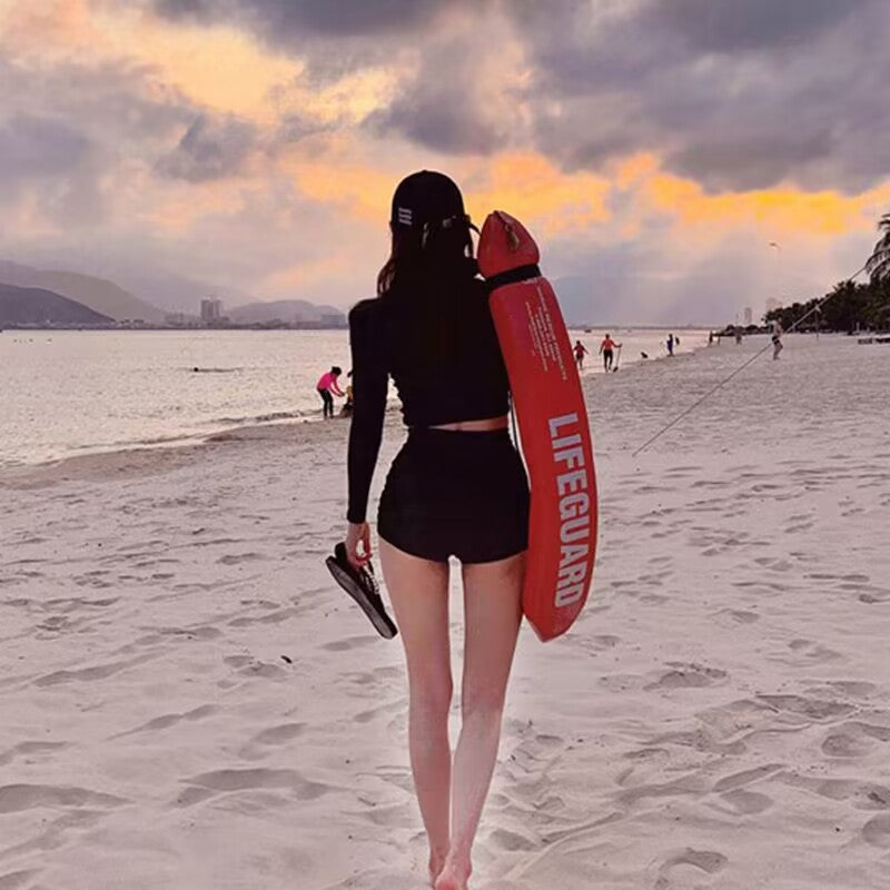 Long-sleeve Two-piece Modest High-waist Workout Set For Instagram
