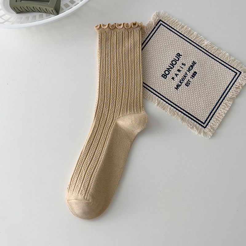 Auricularia Edge Women's Medium Hose Pure Cotton Cute Japanese Style