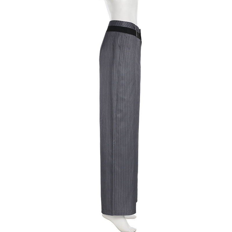 Contrast Color Waist Loose Pinstripe Straight-leg Pants