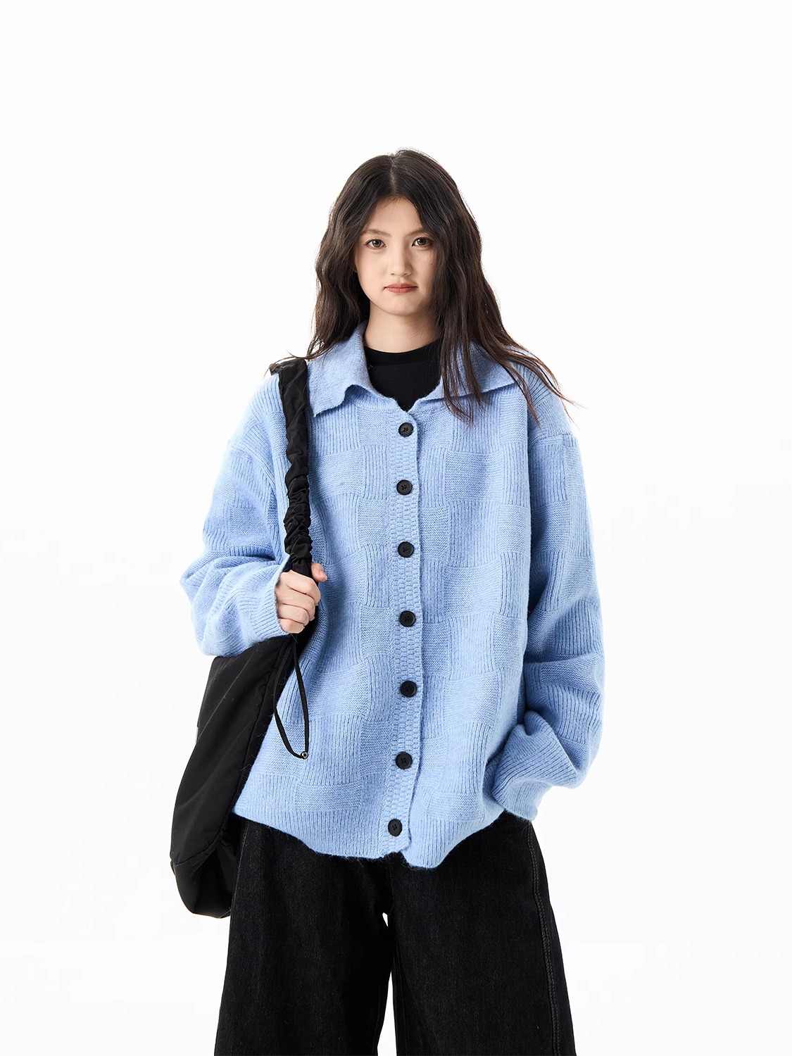American Retro Blue Plaid Cardigan Sweater