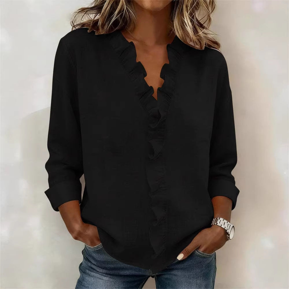 Ruffled Long Sleeve Cotton Shirt