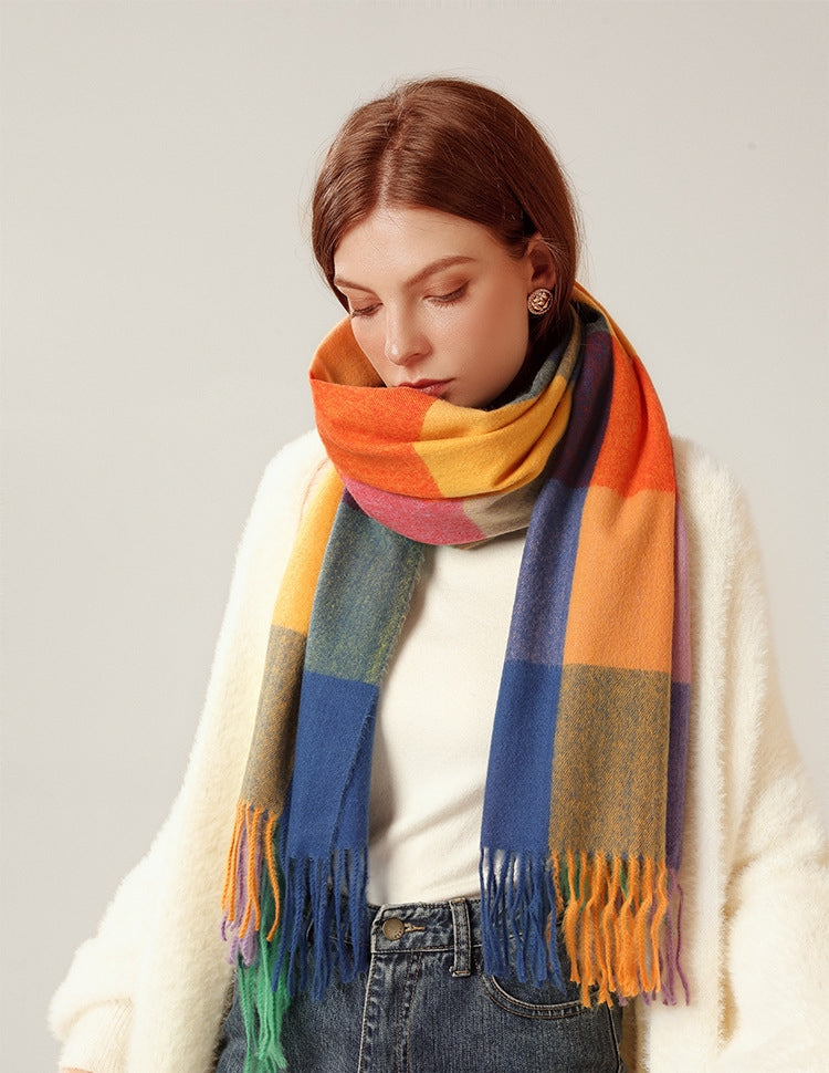 Shawl Scarf Winter Warmth Cashmere Tassel Plaid Long Bib