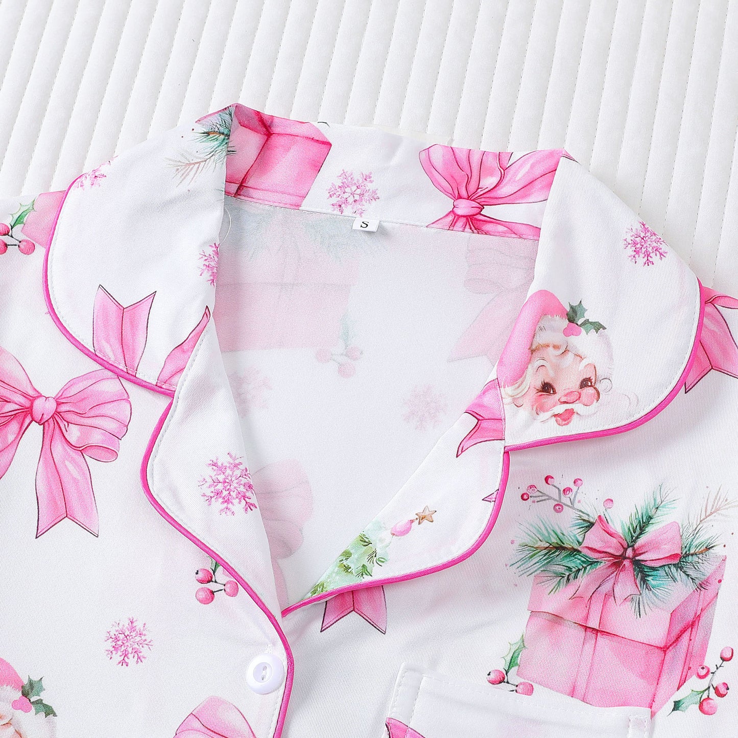 Women's Pajamas Four Seasons Christmas Printing Lapel Long Sleeve