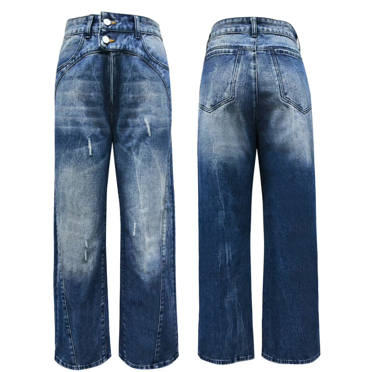 Women's Washed Denim Trousers Simple And Stylish Casual Daily