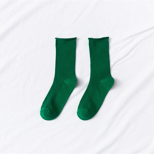 Women's Mid-tube Socks Thin Candy Color Rolled Edge Cotton